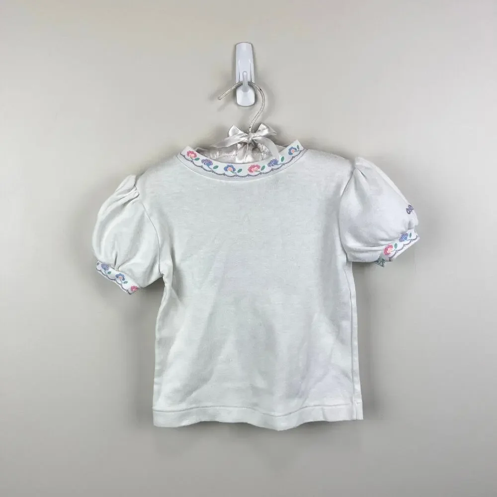 Vintage OshKosh B'gosh Short Sleeve White Flower Top 4T USA